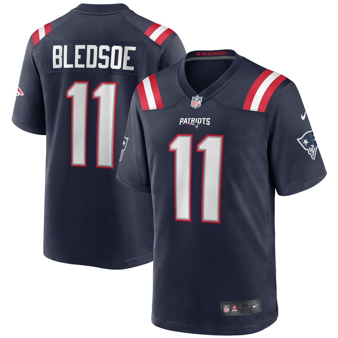 New England Patriots Drew Bledsoe Navy Game Retired Player Jersey | NFL Football Jersey