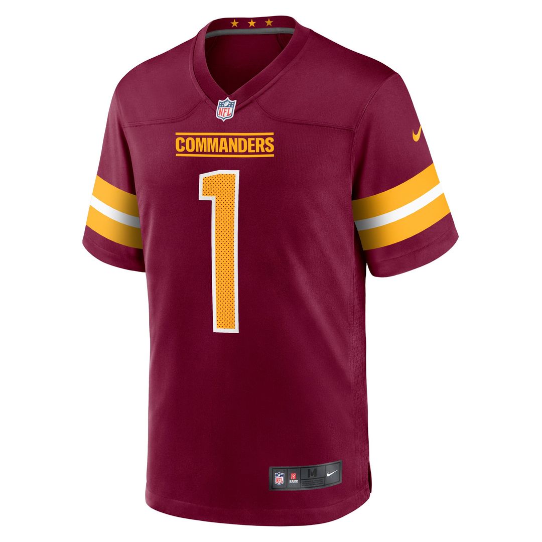 Washington Commanders Number 1 Groom Burgundy Game Jersey | NFL Football Jersey