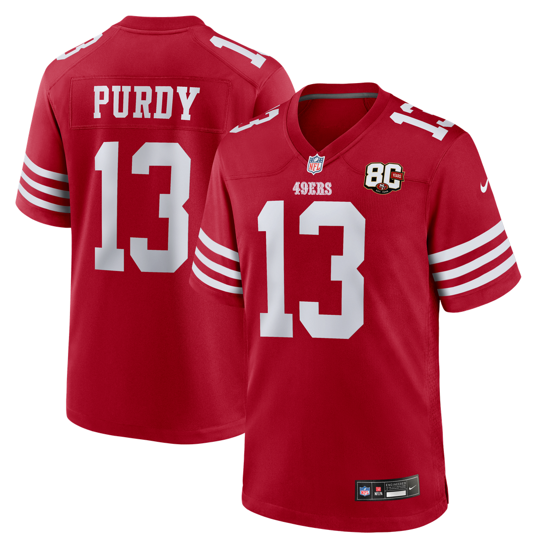 San Francisco 49ers Brock Purdy White 80th Anniversary Game Jersey | NFL Football Jersey
