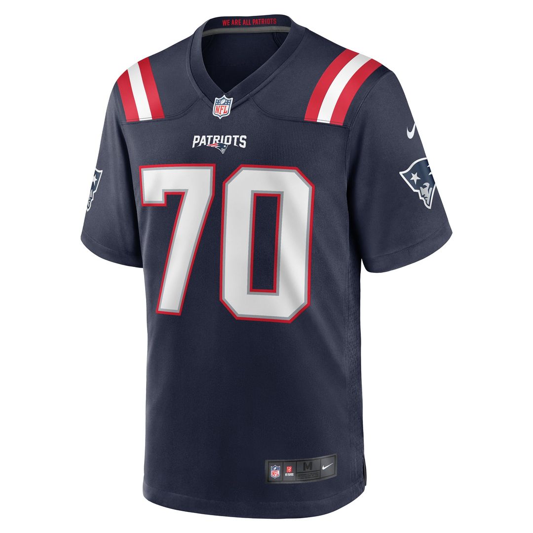 New England Patriots Caedan Wallace Navy Game Jersey | NFL Football Jersey