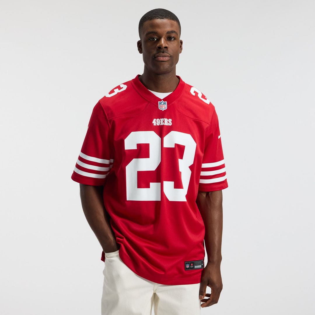 San Francisco 49ers Christian McCaffrey Scarlet Game Player Jersey | NFL Football Jersey