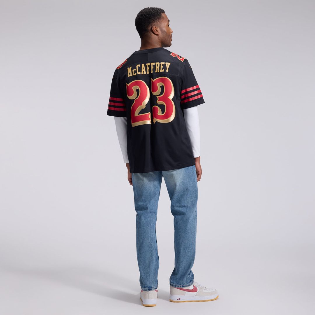 San Francisco 49ers Christian McCaffrey Black Rivalries Collection Stitched Limited Jersey | NFL Football Jersey