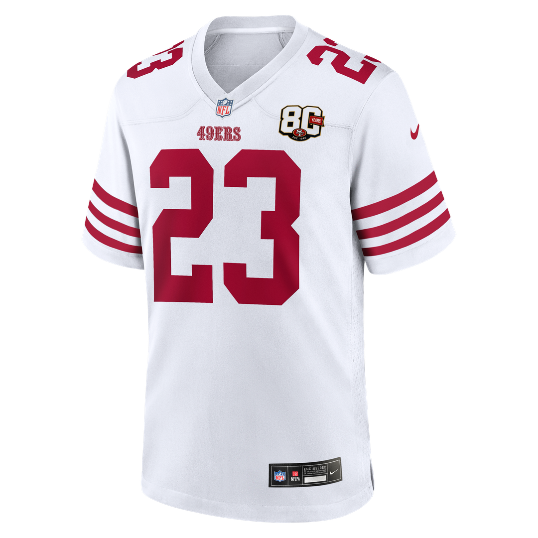 San Francisco 49ers Christian McCaffrey White 80th Anniversary Game Jersey | NFL Football Jersey