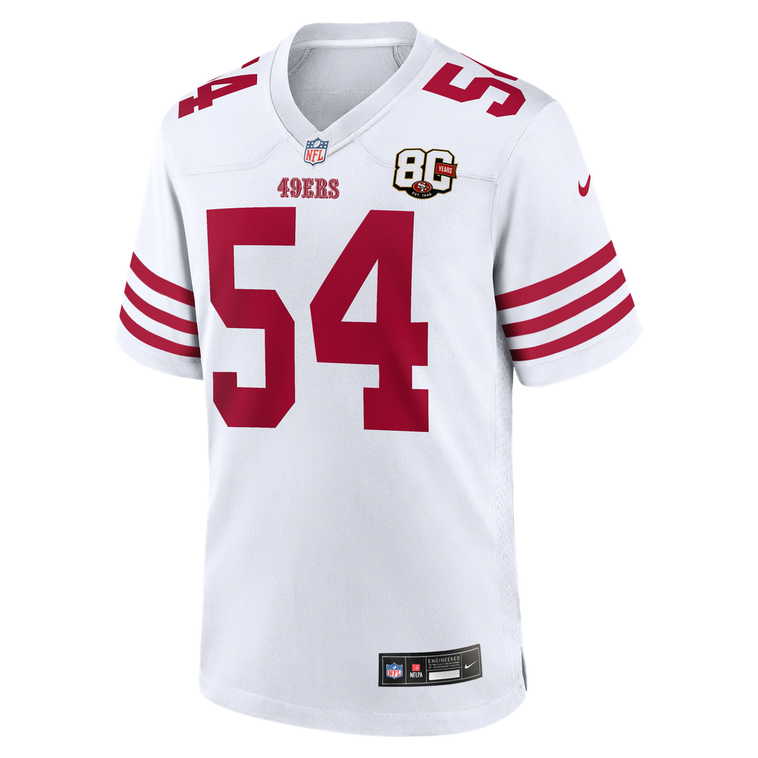 San Francisco 49ers Fred Warner White 80th Anniversary Game Jersey | NFL Football Jersey