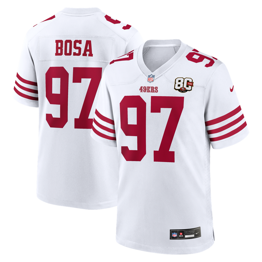 San Francisco 49ers Nick Bosa White 80th Anniversary Game Jersey | NFL Football Jersey
