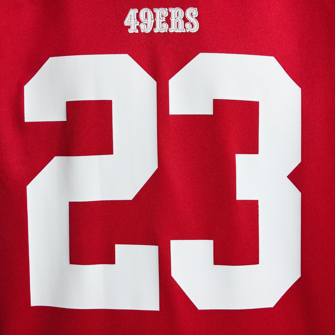 San Francisco 49ers Christian McCaffrey Scarlet Game Player Jersey | NFL Football Jersey