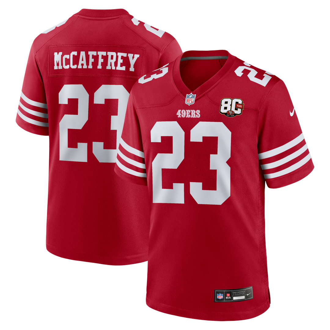 San Francisco 49ers Christian McCaffrey White 80th Anniversary Game Jersey | NFL Football Jersey