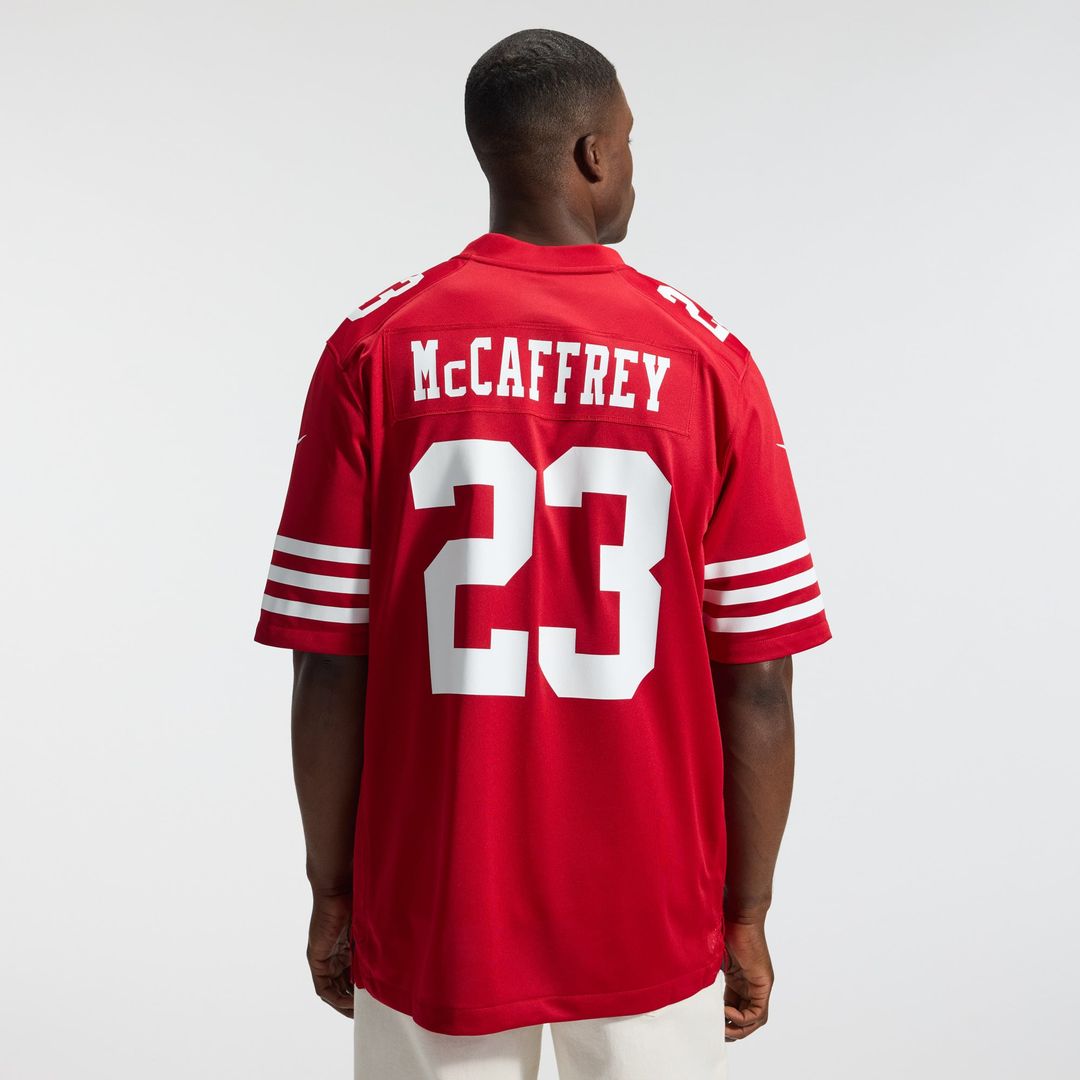 San Francisco 49ers Christian McCaffrey Scarlet Game Player Jersey | NFL Football Jersey
