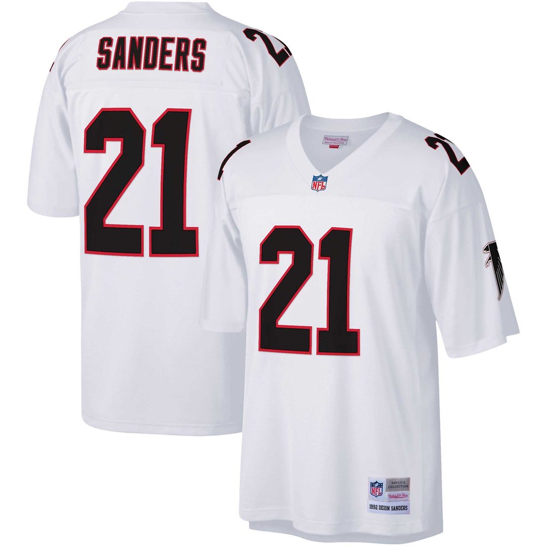 Atlanta Falcons Deion Sanders White Big & Tall 1992 Retired Player Replica Jersey | NFL Football Jersey