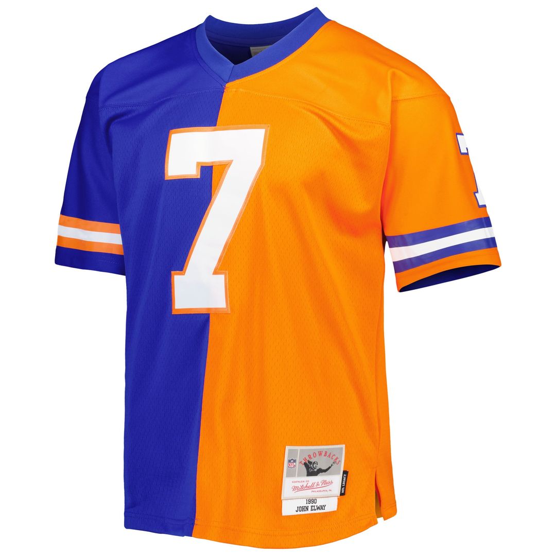 Denver Broncos John Elway Royal/Orange 1990 Split Legacy Replica Jersey | NFL Football Jersey