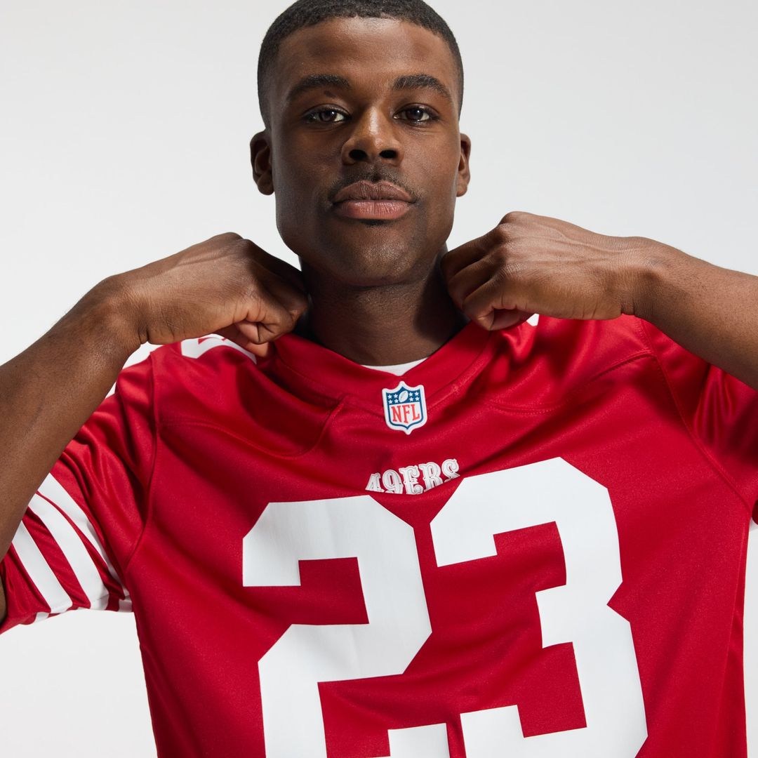 San Francisco 49ers Christian McCaffrey Scarlet Game Player Jersey | NFL Football Jersey