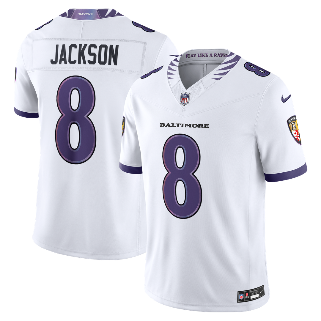 Baltimore Ravens Lamar Jackson White Vapor F.U.S.E. Stitched Limited Jersey | NFL Football Jersey