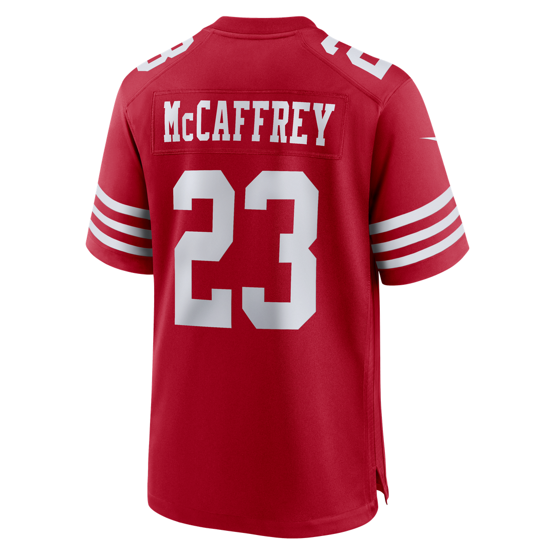 San Francisco 49ers Christian McCaffrey Scarlet Game Player Jersey | NFL Football Jersey