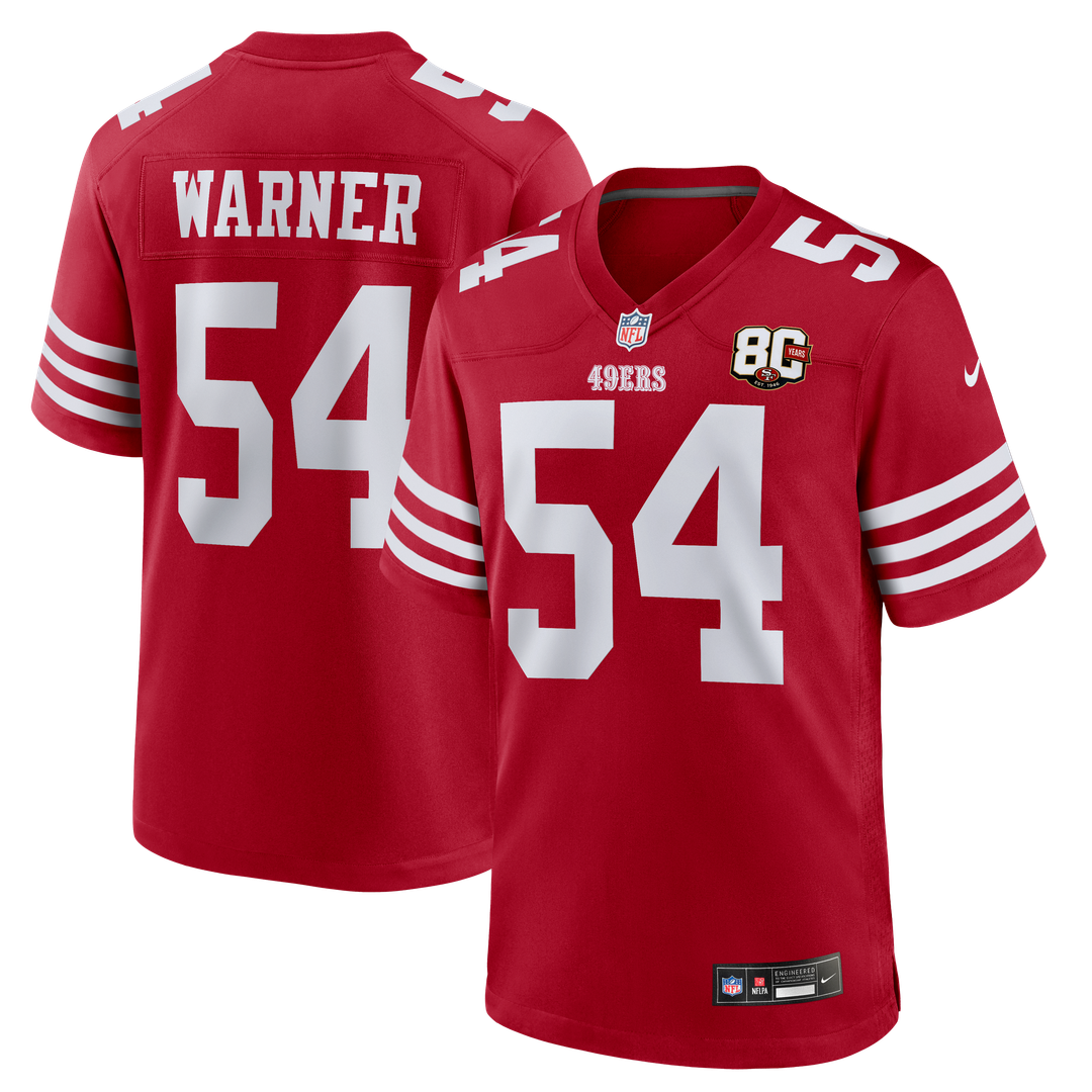 San Francisco 49ers Fred Warner White 80th Anniversary Game Jersey | NFL Football Jersey