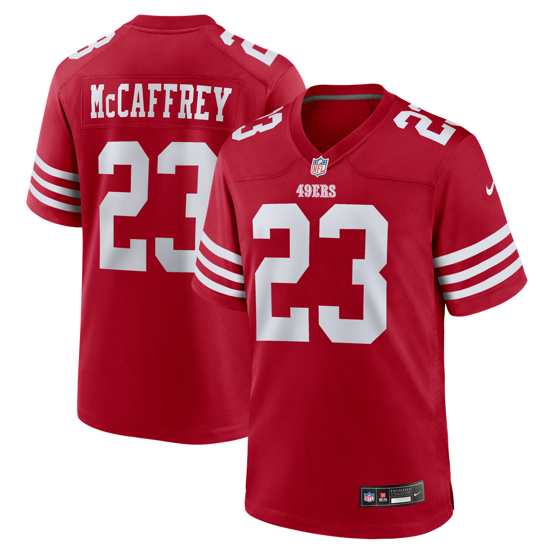 San Francisco 49ers Christian McCaffrey Scarlet Game Player Jersey | NFL Football Jersey