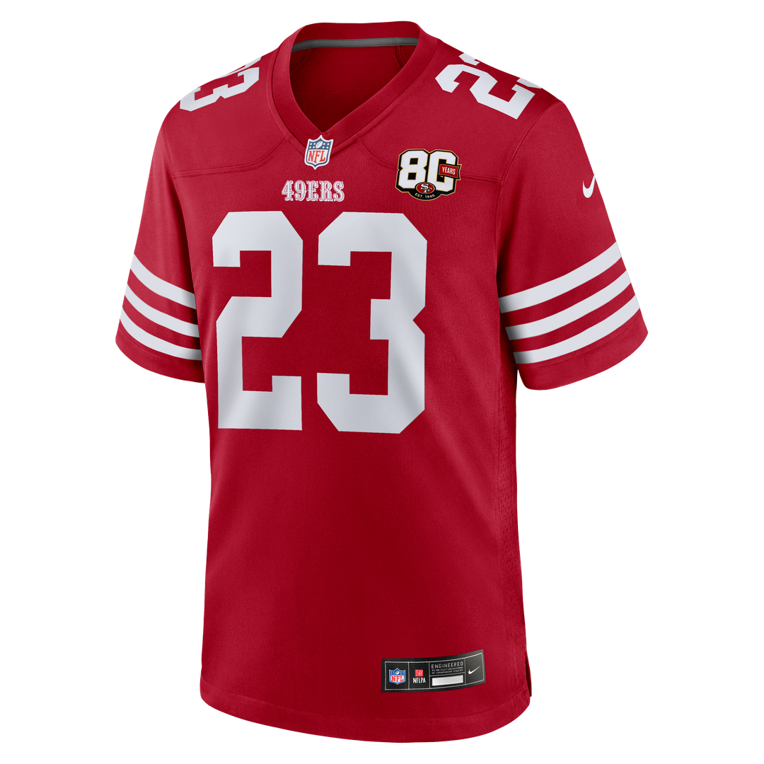San Francisco 49ers Christian McCaffrey White 80th Anniversary Game Jersey | NFL Football Jersey