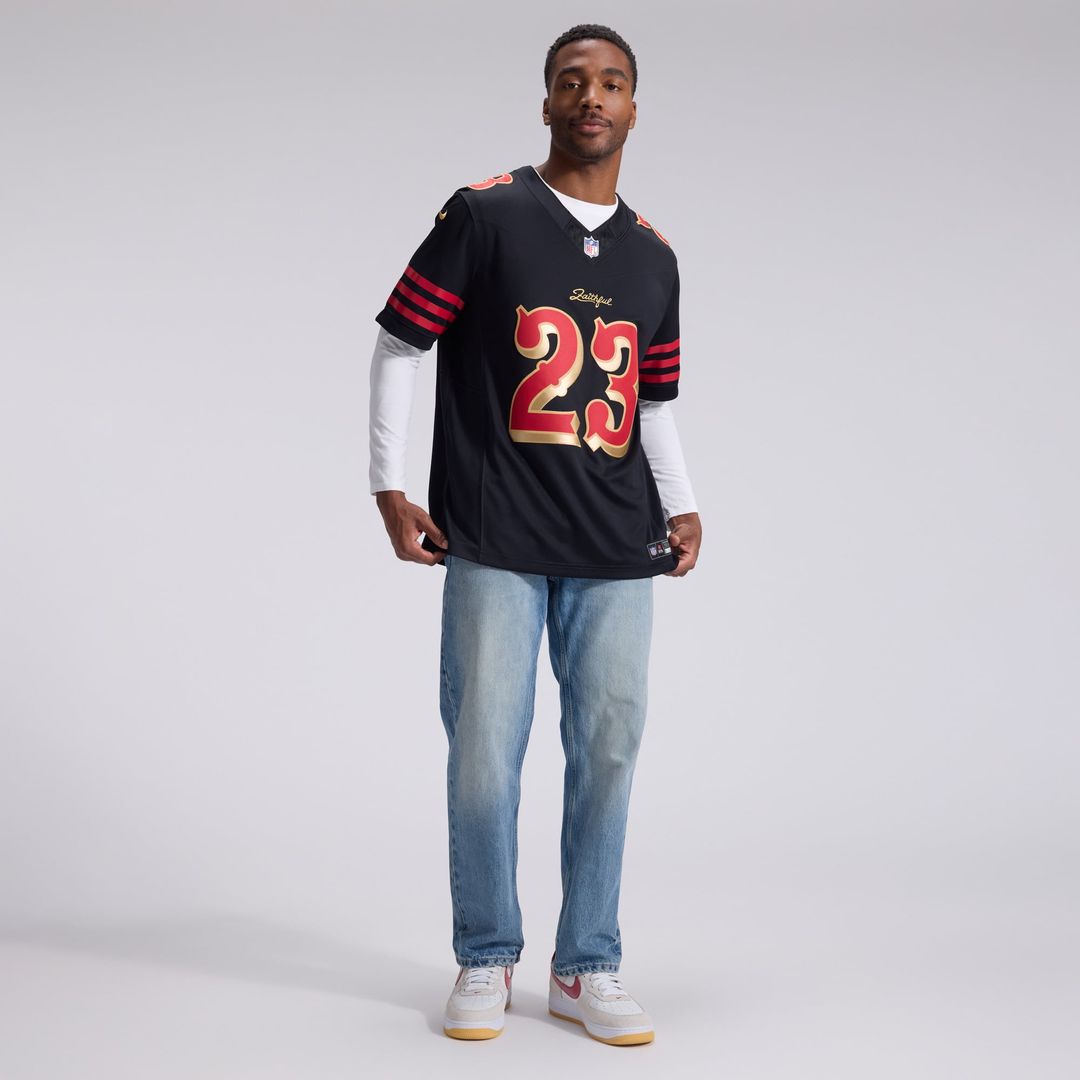 San Francisco 49ers Christian McCaffrey Black Rivalries Collection Stitched Limited Jersey | NFL Football Jersey
