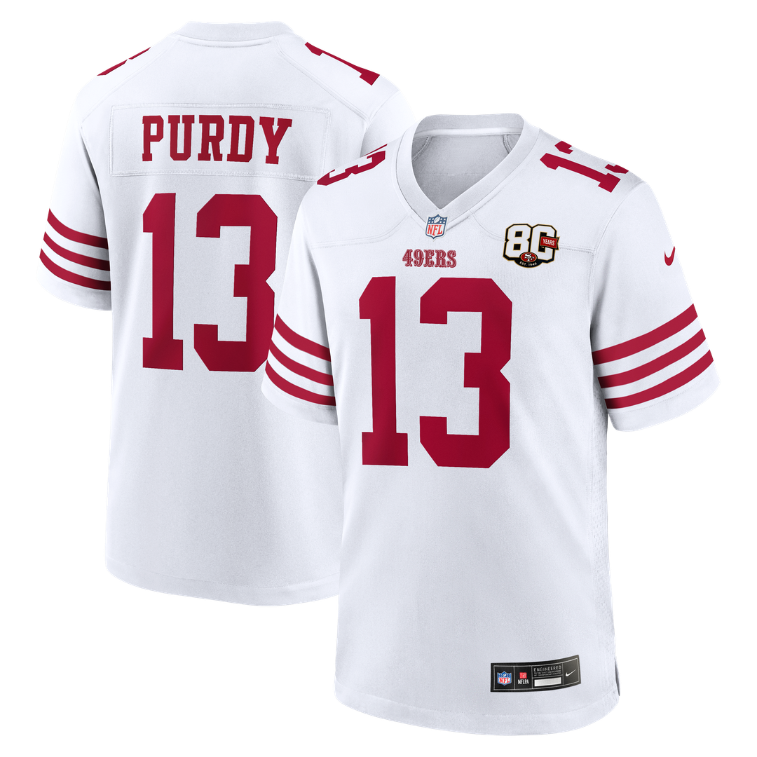 San Francisco 49ers Brock Purdy White 80th Anniversary Game Jersey | NFL Football Jersey