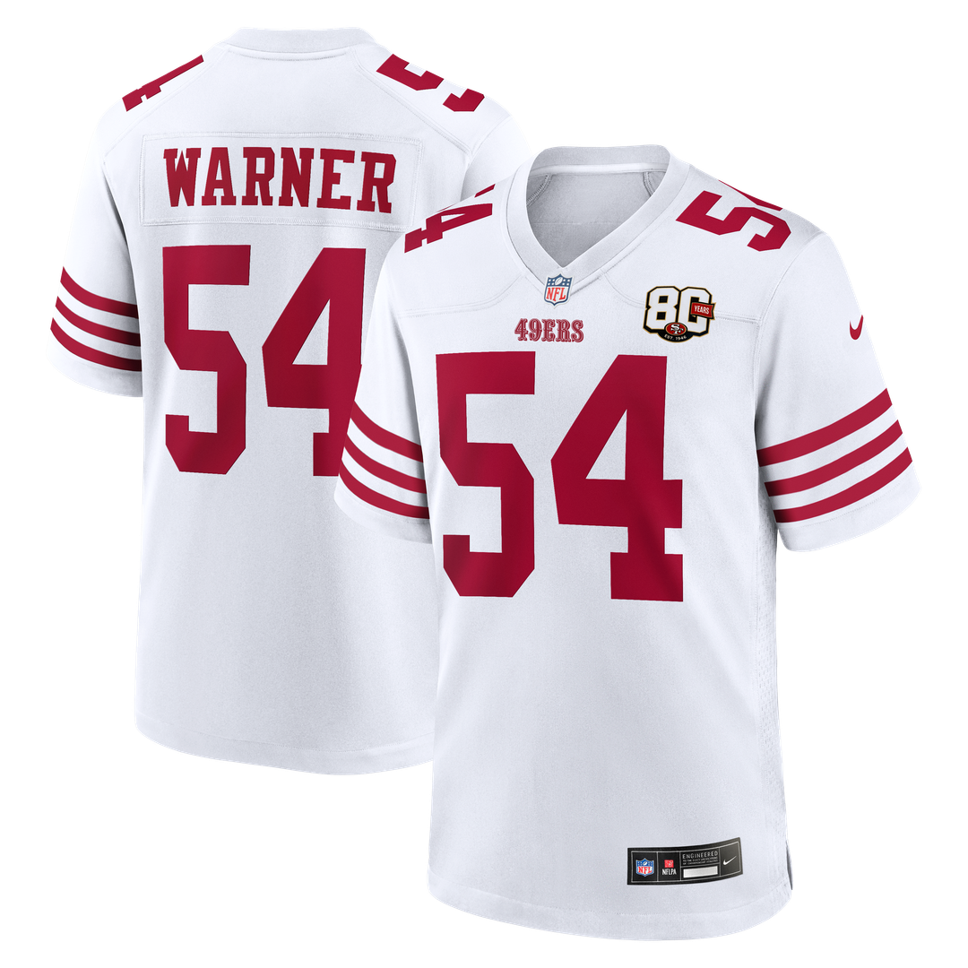 San Francisco 49ers Fred Warner White 80th Anniversary Game Jersey | NFL Football Jersey