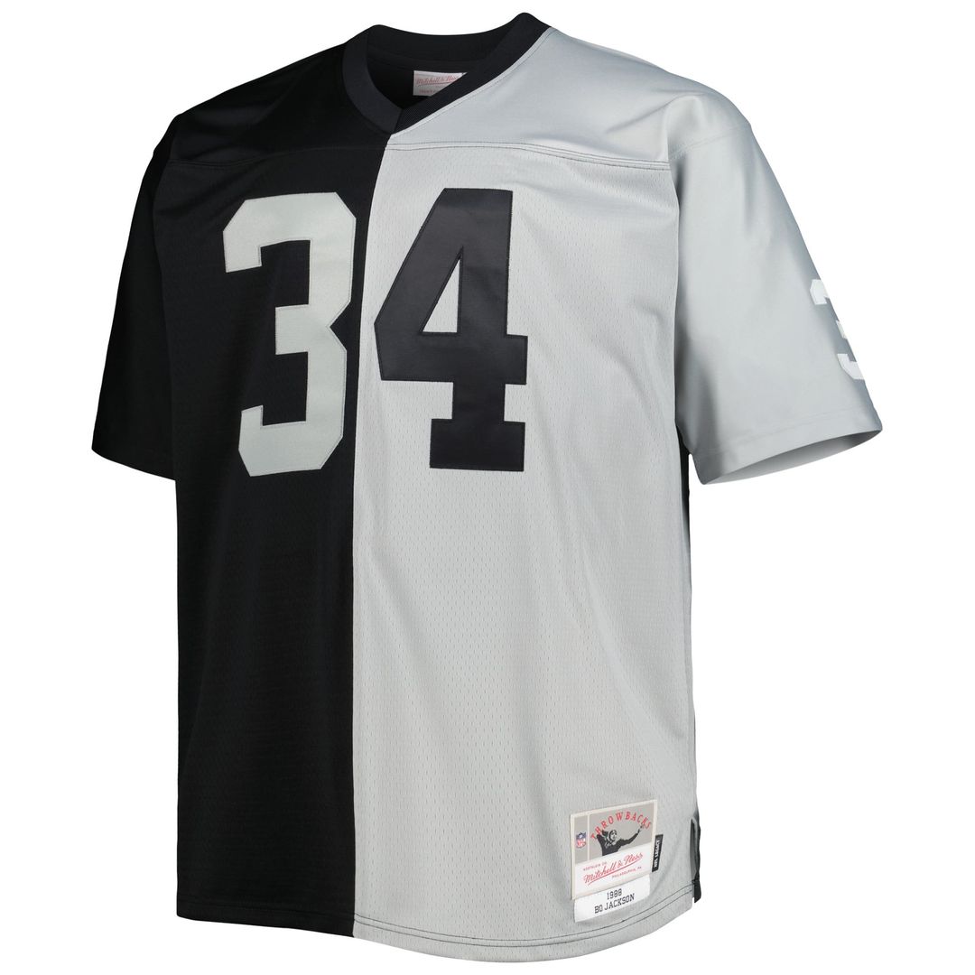 Las Vegas Raiders Bo Jackson Black/Silver Big & Tall Split Legacy Retired Player Replica Jersey | NFL Football Jersey