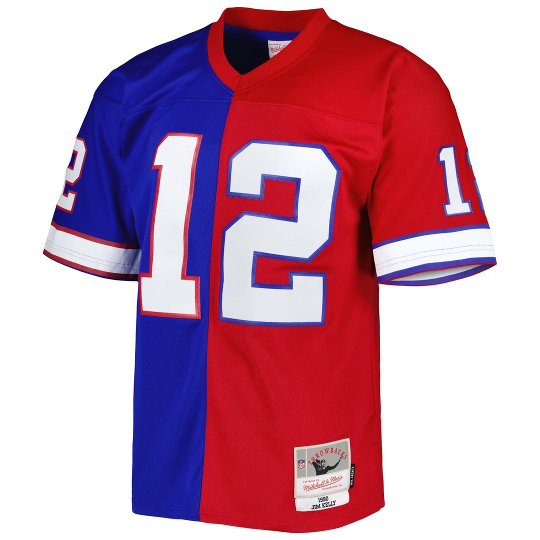Buffalo Bills Jim Kelly Royal/Red 1990 Split Legacy Replica Jersey | NFL Football Jersey